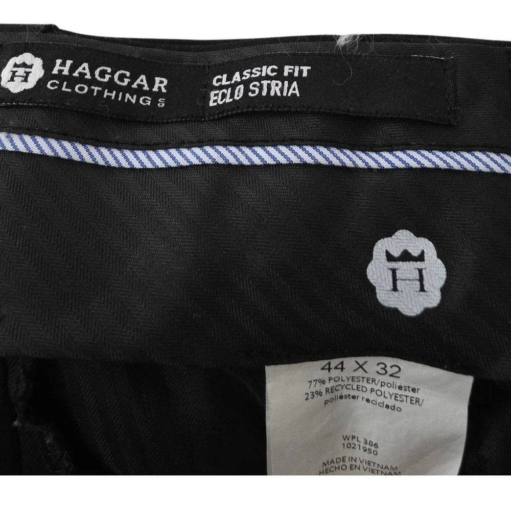 Haggar Mens Eclo Stria Classic Fit Dress Pants Black 44x32 Casual Workwear
